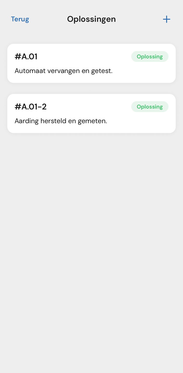 Overzicht van geregistreerde oplossingen met verwijzing naar de constateringsnummers